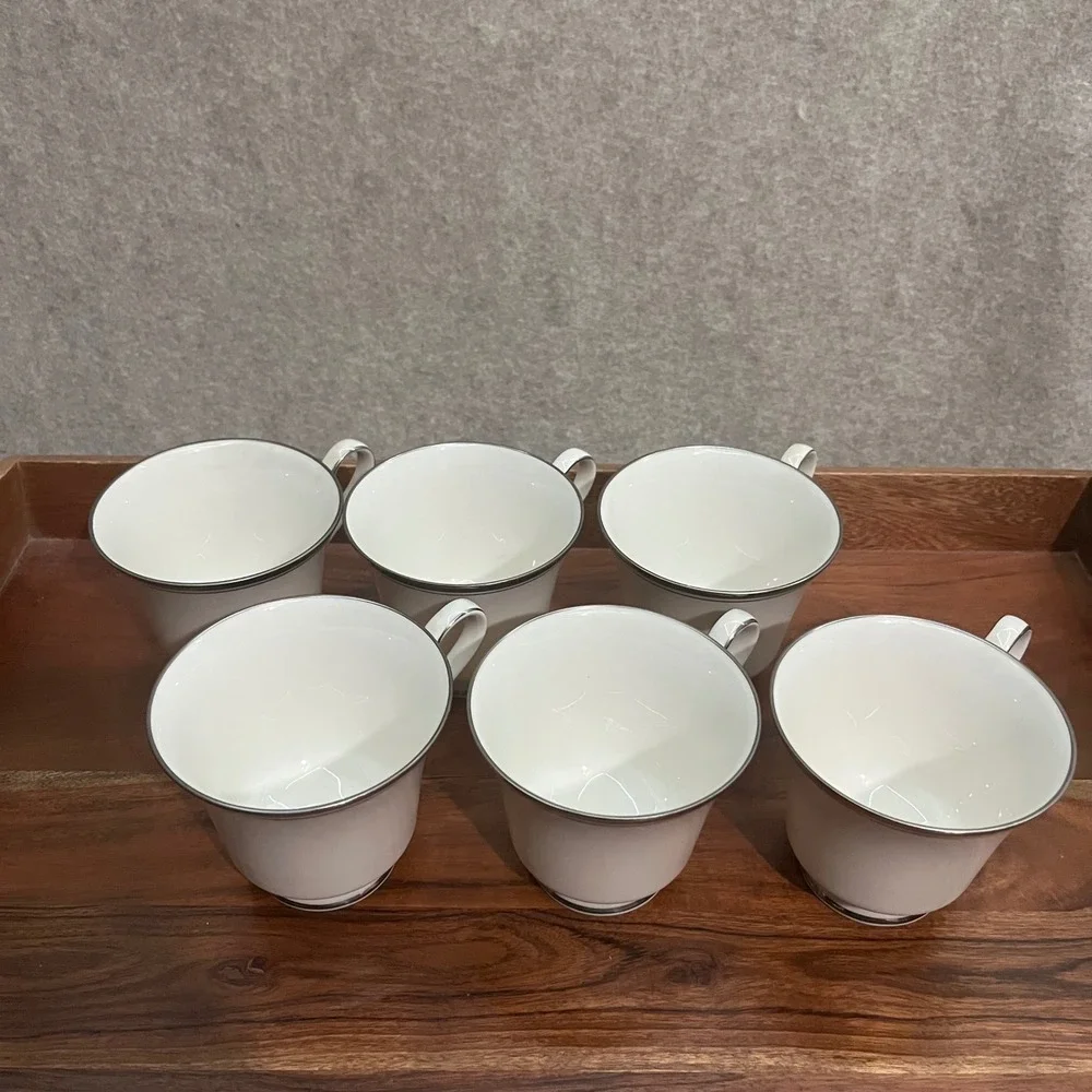 Noritake Countess Teacups Set‎ of 6 IvoryChina Silver Platinum Trim 7223 Japan
